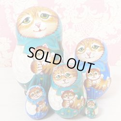 画像1: マトリョーシカ　猫・ミニサイズ　ブラウン