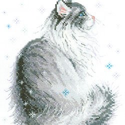 画像1: クロスステッチキット Snow Meow 猫と雪 (RIOLIS・リオリス・1912)