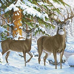 画像1: ビーズ刺繍　冬の森の鹿　全面刺し (ТТ015) 