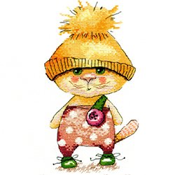 画像1: クロスステッチキット オレンジ帽子のネコちゃん (OVEN ОВЕН 906) 