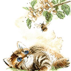 画像1: クロスステッチキット 猫と蜂 (RIOLIS・リオリス・1996)