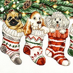 画像1: クロスステッチキット CHRISTMAS PUPPIES (PANNA PR-7260 子犬)