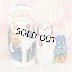 画像1: コブロフ工房のクリスマス・マトリョーシカ　1１ｃｍ3人組み ブルー