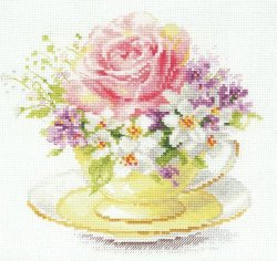 画像1: クロスステッチキット ティーカップとバラ (Alisa АЛИСА アリサ 2-56)