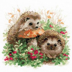 画像1: クロスステッチキット ハリネズミとコケモモ (RIOLIS・リオリス・1469)