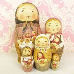 画像1: タマラさんの娘オリガさんのノスタルジック マトリョーシカ マトリョーシカ×マトリョーシカ 18cm 5人組