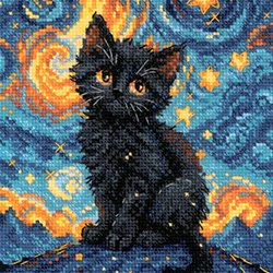 画像1: クロスステッチキット 星月夜の猫 (RIOLIS・リオリス・2288)
